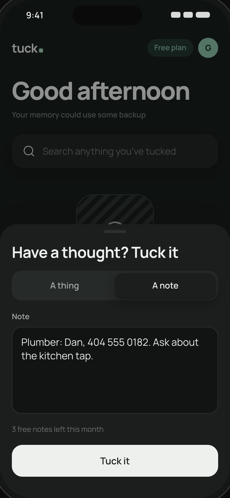 Writing a note in Tuck
