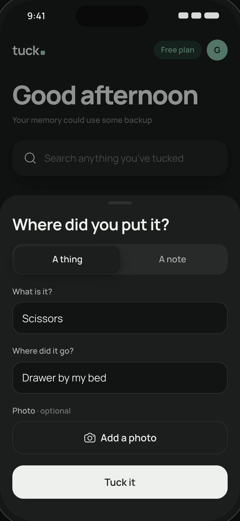 The Tuck it sheet: Scissors, in the drawer by my bed